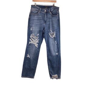 Judy Blue Womens Jeans Size 14W‎ Distressed Straight Fit Denim Cotton Blend